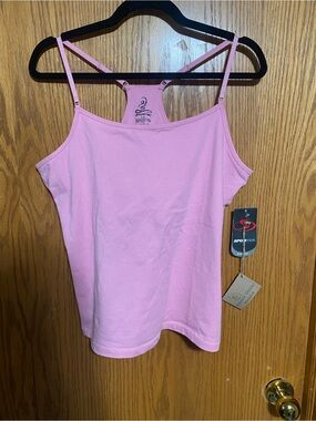 Pink Racerback workout  Tank Top adjustable straps also has a built in bra